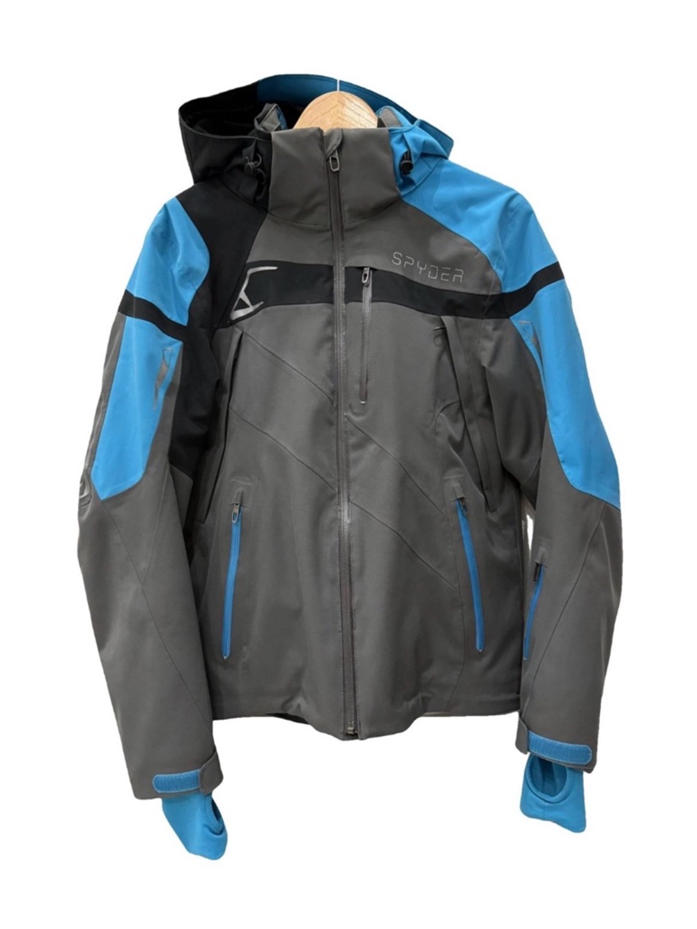 SPYDER Men's Gray and Blue Ski Jacket with adjustable hood Size: S / P